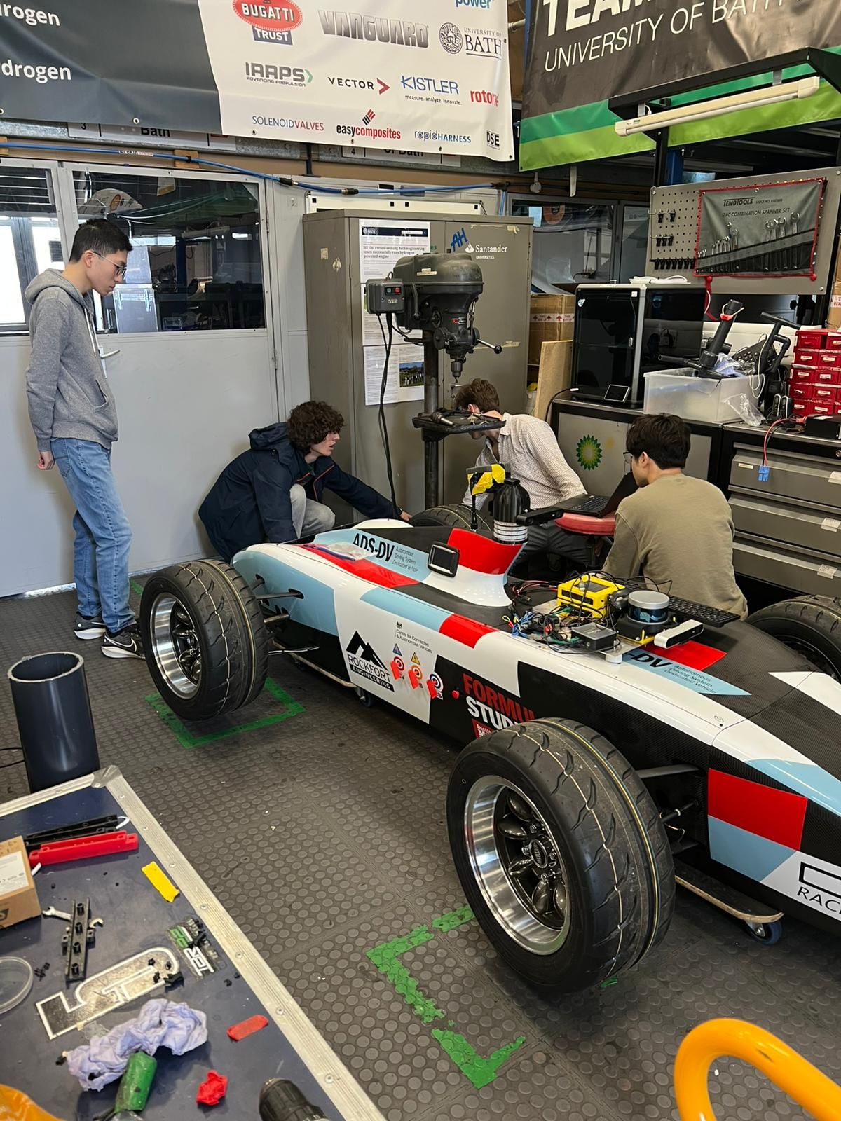 The Bristol Formula Student AI team working on its autonomous race car